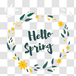 Black Background - Hello Spring Floral Wreath Design Transparent PNG