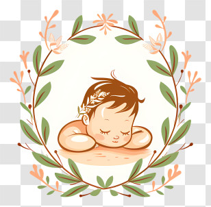 Newborn - Cute Sleeping Baby With Floral Wreath Transparent PNG