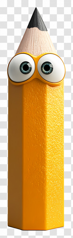 Cartoon Pencil - Yellow Cartoon Pencil With Eyes Transparent PNG