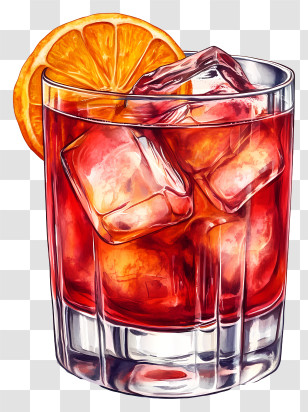 Negroni Cocktail - Orange Cocktail With Ice Cubes Transparent PNG
