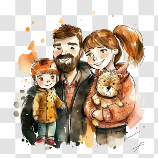 Watercolor Family
 - Happy Family With Dog Transparent PNG