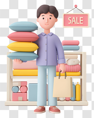 Man Shopping Home Decor - Shopper With Pillows On Sale Transparent PNG