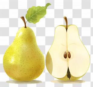 Watercolor Pear Fruit - Whole And Sliced Pear Transparent PNG