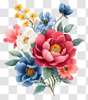 Watercolour Flower Bouquet - Colorful Flowers In Bloom Transparent PNG