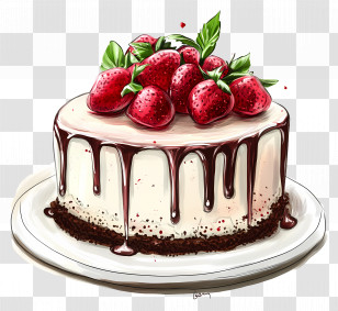 Cake Drawing - Strawberry Cake With Chocolate Drizzle Transparent PNG