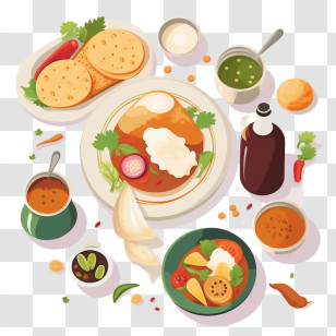 Indian Cuisine - Delicious Indian Food Platter With Diverse Dishes Transparent PNG
