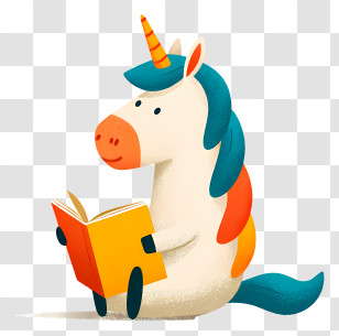 Unicorn Reading Book - Reading Unicorn With Book Transparent PNG