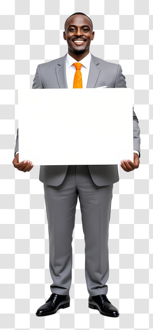 Businessman Holding Blank Placard - Man In Suit Holding Blank Sign Transparent PNG