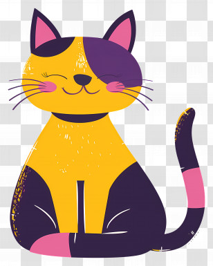 Cartoon Cat - Cute Cartoon Cat In Yellow And Purple Colors Transparent PNG