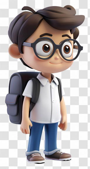 Schoolboy With Backpack - Cartoon Boy With Glasses And Backpack Transparent PNG