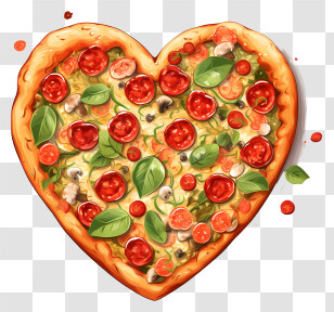 Valentine Pizza - Heart-Shaped Pizza With Toppings Transparent PNG
