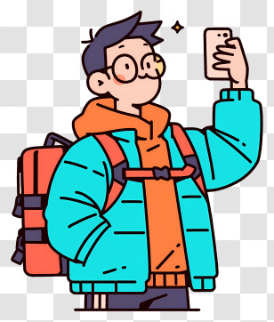 Anime Boy Selfie - Happy Traveler Taking A Selfie Transparent PNG