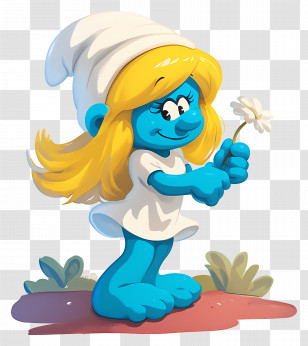 Smurfette - Cartoon Blue Character With A Flower Transparent PNG