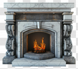 Fireplace - Elegant Marble Fireplace Illustration Transparent PNG