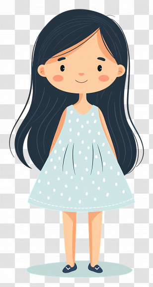 Girl In Dress - Cute Girl In Polka Dot Dress Transparent PNG