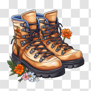 Boots - Hiking Boots Adorned With Fresh Flowers Transparent PNG