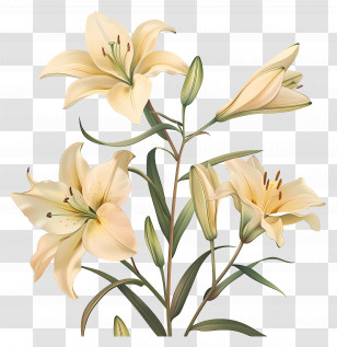 Lily Flower - Yellow Lilies With Elegant Stems Transparent PNG