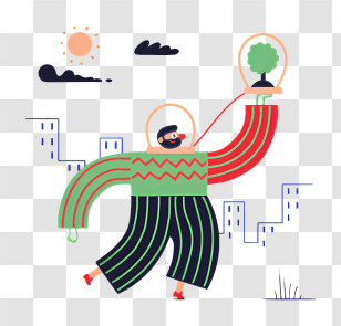 Cartoon Image - Creative Urban Illustration With Tree Transparent PNG