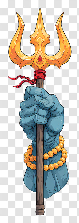 Divine Hand Holding Trident - Gold Trident And Blue Hand Transparent PNG