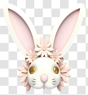 Bunny Ears With Daisy Flower - Cute Bunny Head For Easter Transparent PNG