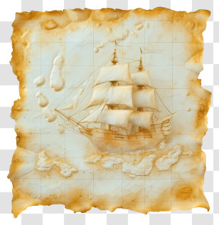 Treasure Map - Antique Nautical Map With Ship Transparent PNG