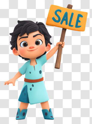 Chhota Bheem Holding Sale Sign - Cartoon Child With Sale Sign Transparent PNG