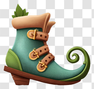 Elf Shoe - Fantasy Green Boot With Curled Toe Transparent PNG