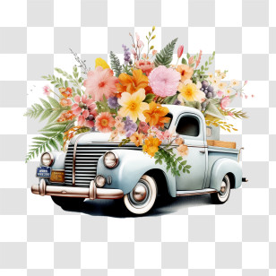 Vintage Car - Vintage Truck With Flowers Transparent PNG