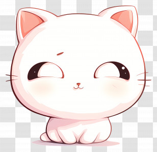 White Shy Cat - Cute White Cartoon Cat Illustration Transparent PNG