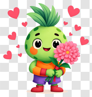 Plant Mascot Celebrating Mother's Day - Pineapple Character With Flower Transparent PNG