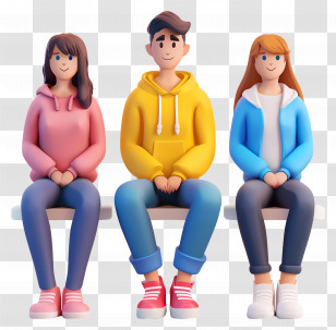 People Sitting - Three Cartoon Characters Seated In A Row Transparent PNG