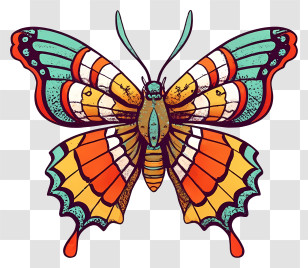 Colorful Butterfly - Colorful Butterfly Illustration In Art Style Transparent PNG
