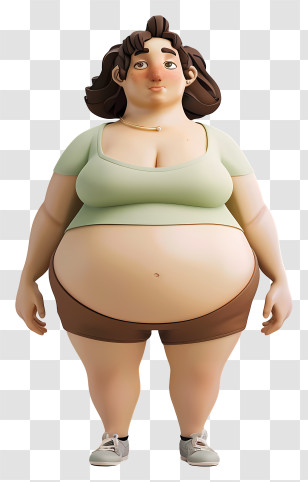 Obesity Woman Cartoon - 3D Character Of Woman In Casual Outfit Transparent PNG