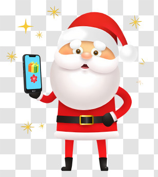 Santa Shopping Online - Santa Holding Phone With Gift Transparent PNG