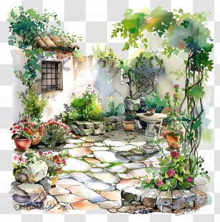 Summer Yard - Beautiful Garden With Flowers Transparent PNG