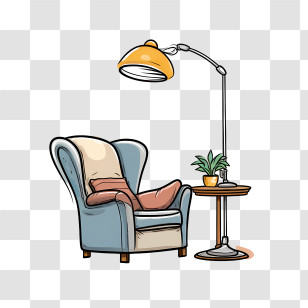 Couch And Lamp - Comfortable Reading Chair With Lamp And Table Transparent PNG
