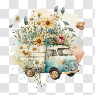 Watercolor Daisy
 - Vintage Flower Truck Transparent PNG