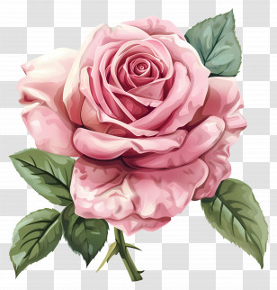 Watercolor Rose - Realistic Pink Rose With Leaves Transparent PNG