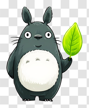 Totoro Holding A Leaf - Fantasy Creature Holding A Leaf Transparent PNG