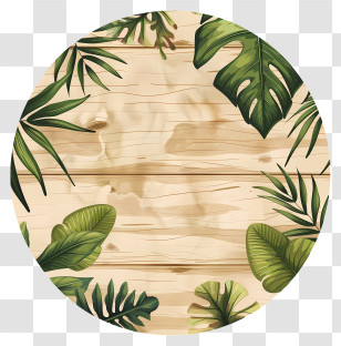 Summer Vacation - Wooden Circle With Green Leaves Transparent PNG