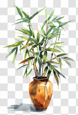 Bamboo In Vase - Bamboo Plant In Decorative Orange Vase Transparent PNG