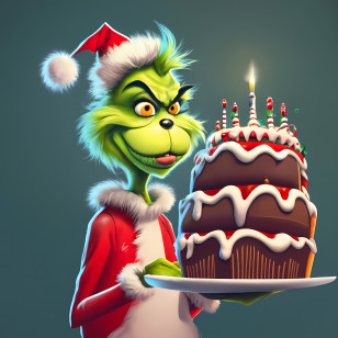 Christmas Grinch - Grinch With Birthday Cake In Christmas Attire Transparent PNG