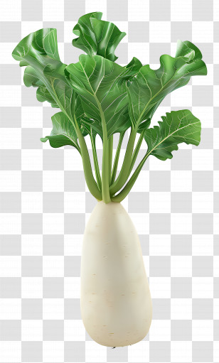Daikon Radish - Fresh White Radish With Leaves Transparent PNG
