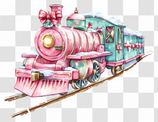 Christmas Train - Pink And Blue Festive Holiday Train Illustration Transparent PNG