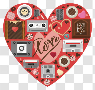 Cartoon - Heart Collage With Love Elements Transparent PNG