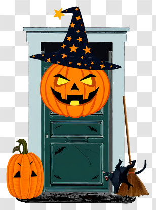 Halloween Pumpkin At Door - Witchy Pumpkin At The Door Transparent PNG