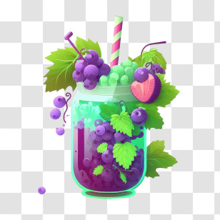 Grape Juice
 - Grape And Leaf Drink In Decorative Jar Transparent PNG