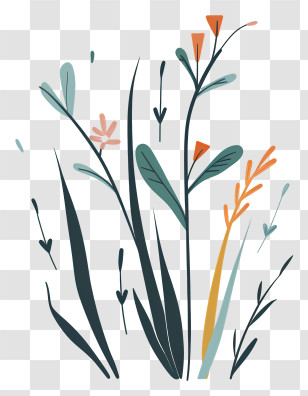 Small Grass - Cartoon Plants With Leaves And Flowers Transparent PNG
