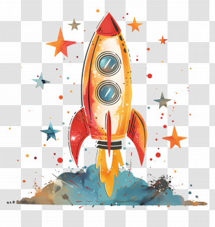 Rocket - Vibrant Rocket Launching Into Space Art Transparent PNG