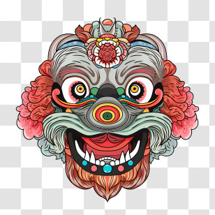 Chinese Lion Dance Head - Traditional Ornamental Lion Mask Illustration Transparent PNG